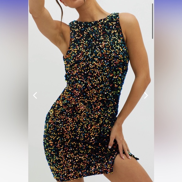 Sequin Keyhole Back Mini Dress - Picture 2 of 5